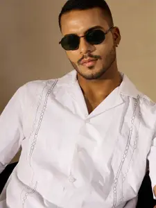 DENNISON Men Embroidered Oversized Cuban Collar Short Slevees Casual Shirt