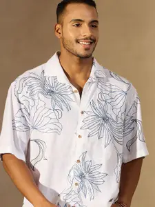 DENNISON Men Floral Printed Cuban Collar Drop Shoulder Oversized Casual Shirt