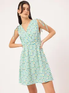 DressBerry Tie-Up Sleeves Checked Wrap Dress