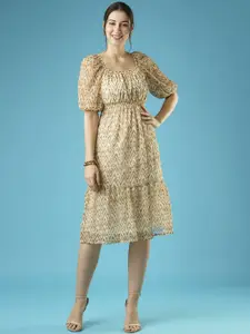 Globus Women Animal Print Puff Sleeve Fit & Flare Dress