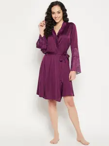 Clovia Women Self Design Knee Length Robe