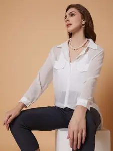 SHOWOFF Women Relaxed Boxy Sheer Casual Shirt