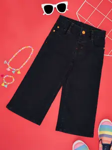 Pantaloons Junior Girls Solid Cropped Flared Mid-Rise Low Distress Jeans