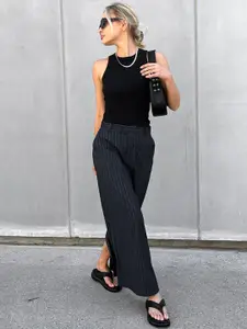 MIAKEE Women Striped Straight Flared Maxi Skirt