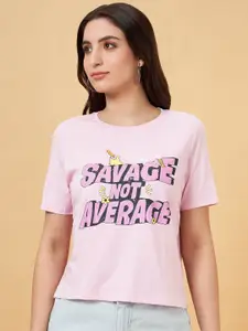 People Women Typography Printed V-Neck Pockets Boxy T-shirt