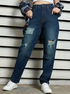 High Star Women High-Rise Highly Distressed Light Fade Jeans