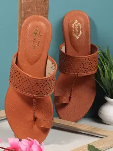 Denill Women One Toe Flats with Laser Cuts