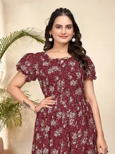 BAESD Floral Print Puff Sleeve Fit & Flare Dress