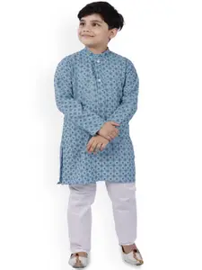 BAESD Boys Geometric Embroidered Regular Sequinned Straight Kurta With Trousers