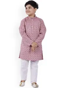 BAESD Boys Floral Embroidered Regular Thread Work Straight Kurta With Trousers