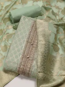 Meena Bazaar Ethnic Motifs Zari Sequinned Unstitched Dress Material