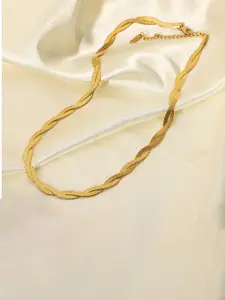 VIEN Gold-Plated Stainless Steel Twisted Herringbone Necklace