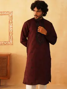 Jompers Geometric Embroidered Mandarin Collar Thread Work Straight Kurta