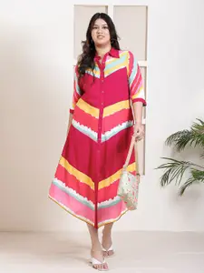 DEEBACO Plus Size Tie and Dye Dyed Shirt Midi Dress
