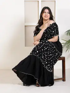 DEEBACO Plus Size Print Off-Shoulder Tiered Maxi Fit and Flare Dress