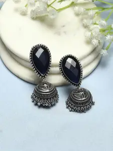 Biba Silver-Plated Stone-Studded Contemporary Jhumkas