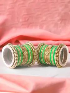 leshya Set of 46 Brass-Plated Kundan Studded Bangles