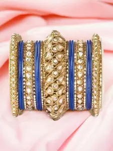 leshya Set of 22 Brass-Plated Kundan Studded Bangles