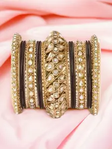 leshya Set of 22 Brass-Plated Stone-Studded Bangles