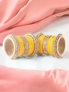 leshya Set Of 46 Brass Plated Matte Finish Kundan Studded  Bangles