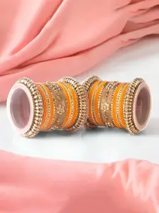 leshya Set Of 46 Brass-Plated Matte Finish Kundan-Studded Bangles