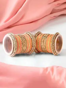 leshya Set Of 46 Brass-Plated Matte Finish Kundan-Studded Bangles