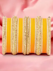 leshya Set of 26 Brass-Plated Matte Finish Kundan Studded Bangles