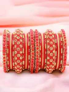 leshya Set of 26 Brass-Plated Stone Studded Bangles