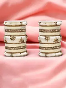 leshya Set Of 58 Brass-Plated Velvet Kundan Stone-Studded Bangles