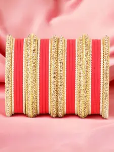 leshya Set of 26 Brass-Plated Kundan Studded Bangles