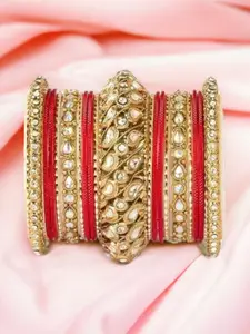 leshya Set Of 22 Brass-Plated Kundan Studded Bangles