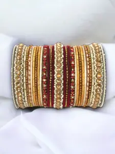 leshya Set of 62 Brass-Plated Kundan Studded Bangles