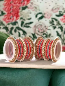 leshya Set Of 50 Brass-Plated Stone Studded & Beaded Bangles