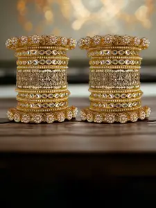 leshya Set Of 13 Brass Plated Kundan Jhumki Ranisa Bangles