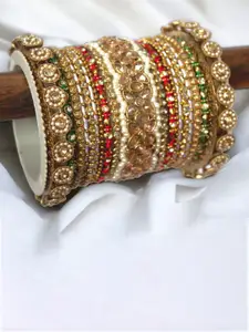 leshya Set Of 62 Brass-Plated Kundan-Studded Bangles
