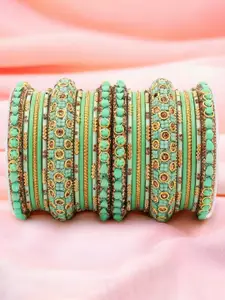 leshya Set Of 26 Brass-Plated Stone-Studded & Beaded Bangle