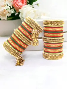 leshya Set Of 74 Brass-Plated Kundan-Studded Bangle