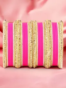 leshya Set Of 26 Brass-Plated Kundan-Studded & Beaded Bangles