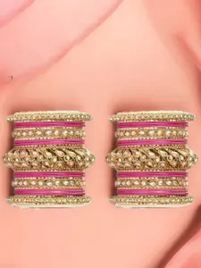 leshya Set of 44 Brass-Plated Kundan Stone-Studded Bangles