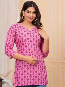 Aarti  Fashion Aarti Fashion Floral Printed V-Neck Pure Cotton Kurti