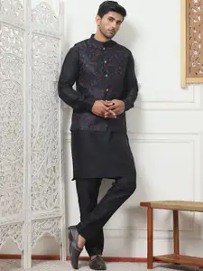 Jompers Mandarin Collar Thread Work Straight Kurta With Pyjama Set