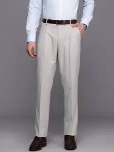 Louis Philippe Men Checked Pleated Formal Trousers