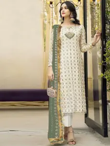 ODETTE Floral Embroidered Beads and Stones Georgette Semi Stitched Dress Material