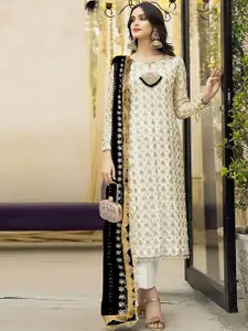 ODETTE Floral Embroidered Beads and Stones Georgette Semi Stitched Dress Material