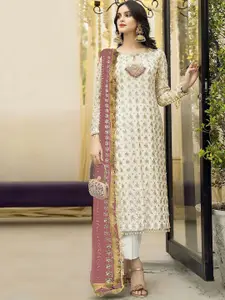 ODETTE Floral Embroidered Sequinned Georgette Semi-Stitched Dress Material