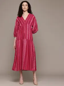 MANGO Printed Tiered A-Line Midi Dress