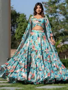 HOUSE OF JAMOTI Farida Floral Printed Ready to Wear Lehenga With Blouse & Shrug