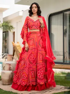 Divena Bandhani Printed Cotton Ready to Wear Lehenga & Blouse With Dupatta