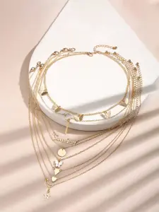 Jewels Galaxy Pack of 8 Gold-Plated Brass Layered Necklace