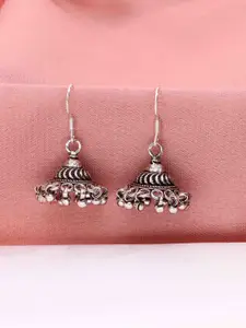 KAI JEWEL 92.5 Sterling Silver Rhodium-Plated Dome Shaped Oxidised Jhumkas